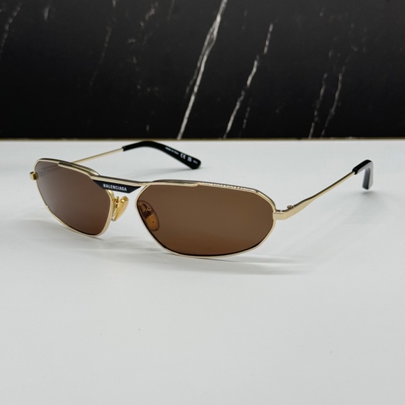 NEW BALENCIAGA BB0245S 003 UNISEX SUNGLASSES BB 0245S GOLD METAL OVAL EYEWEAR - Picture 3 of 10